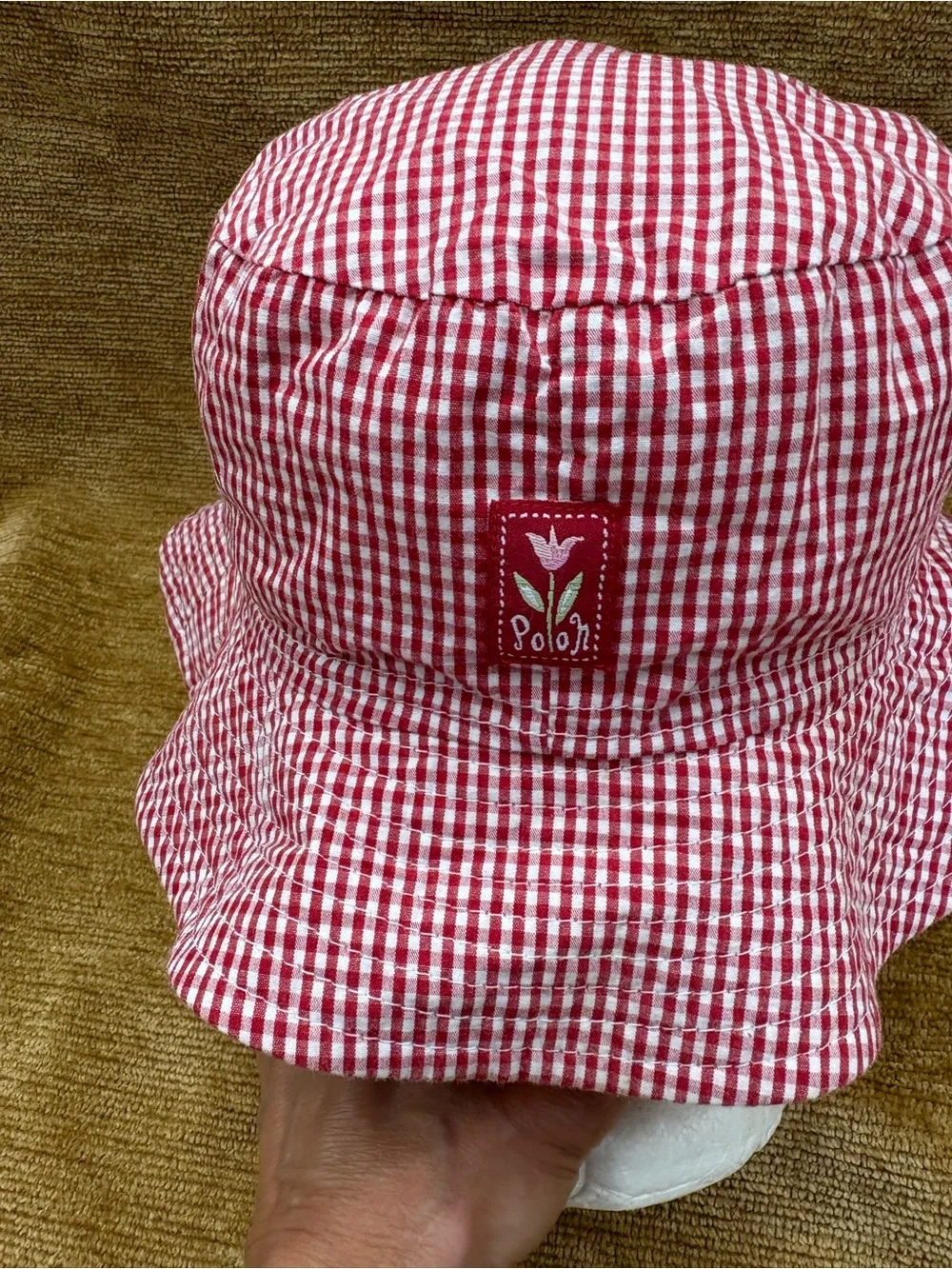 Disney Red Gingham Bucket Hat with Winnie the Pooh, Eeyore & piglet  Embroidery